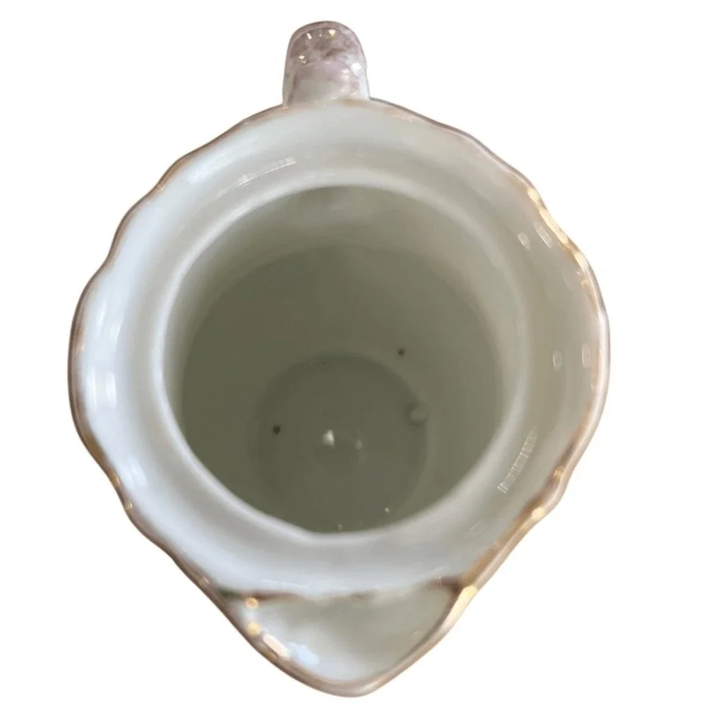 Vintage Ceramic Creamer Pitcher Blue White Ombre Gold Trim Mini Vase Cottage